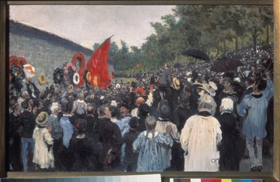 Az éves összejövetel a párizsi Pere Lachaise temetőben. (A Szövetségi Fal előtt, amely előtt 1871-ben lelőtték a Kommün harcosait, amely azóta a szabadságharc és a forradalmi eszmék szimbóluma). Festett alkotó: Ilya Efimovich Repin
