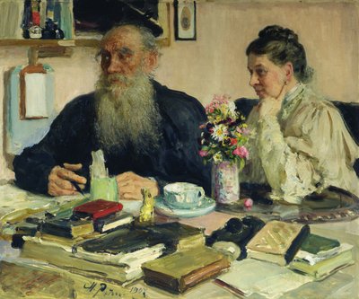 Lev Tolsztoj feleségével Jasznaja Poljanában, 1907 alkotó: Ilya Efimovich Repin