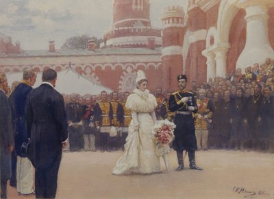 II. Miklós fogadta a vidéki körzet véneit 1896. május 18-án a moszkvai Petrovszkij-palota udvarán, 1897. alkotó: Ilya Efimovich Repin