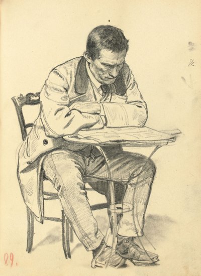 Tanulmány az "Egy párizsi kávézóhoz": Férfi egy kávézóasztalnál ül, újságot olvas, c. 1872-1875 alkotó: Ilya Efimovich Repin
