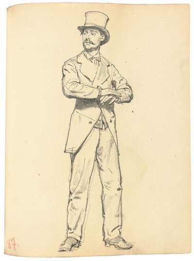 Tanulmány az "Egy párizsi kávézóhoz": Álló férfi kalappal, szét a lábakkal, c. 1872-1875 alkotó: Ilya Efimovich Repin