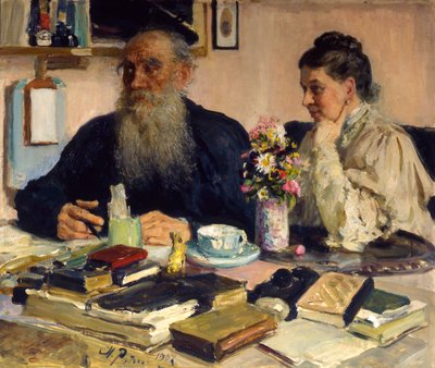 „A szerző Lev Tolsztoj feleségével Jasznaja Poljanában”, 1907. alkotó: Ilya Efimovich Repin