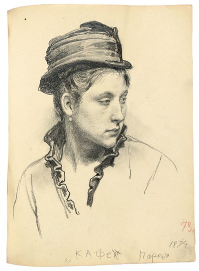 Kalapos nő oldalra fordított fejjel, 1874 alkotó: Ilya Efimovich Repin