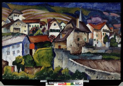 Egy kis város Svájcban. Ilja Ivanovics Mashkov (Ilia Mashkov, Matchkov) festménye (1881-1944), olaj, vászon alkotó: Ilya Ivanovich Mashkov