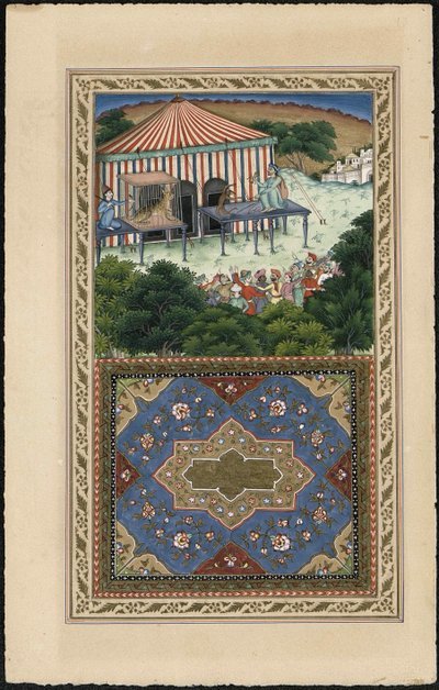 Le Singe et leopard A majom és a leopárd, 1837-1839. alkotó: Imam Bakhsh Lahori
