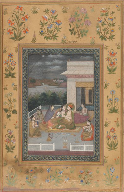 Egy pár a teraszon kísérőkkel és zenészekkel körülvéve alkotó: Indian 18th Century