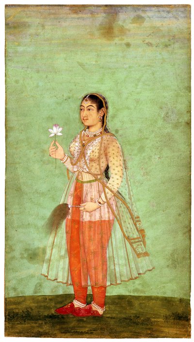 Egy hölgy virággal és légyhabverővel, 1630 körül alkotó: Indian Art