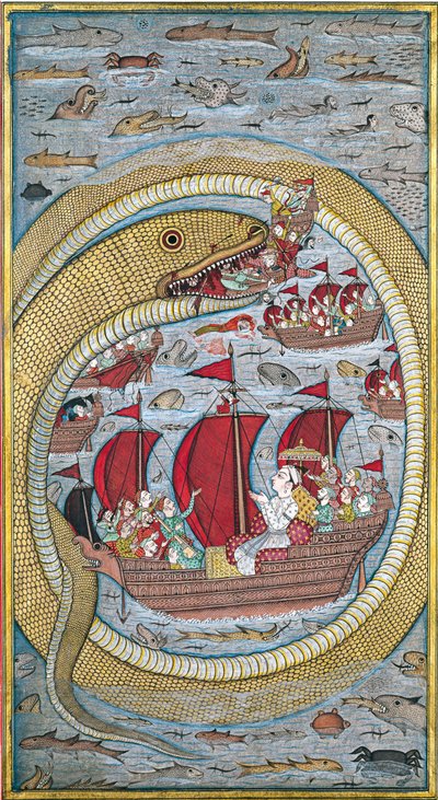 Tengeri kígyó elnyeli a királyi flottát, 1670 alkotó: Indian Art