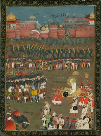 Golkonda meghódítása Aurangzeb mogul császár által 1687-ben, 1760 körül alkotó: Indian Art