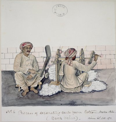 AS10 Vol.52 ff.3 4896.cat.201 i-iv Két férfi gyapottisztító, Bombay, 1873 körül (akvarell papíron) alkotó: Indian School