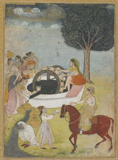 Nők csoportja egy kútnál (átlátszatlan wc és arany papíron) alkotó: Indian School