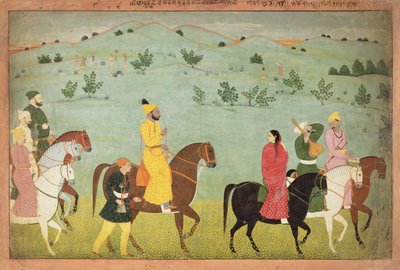 Egy jasrota herceg, valószínűleg Balwant Singh, egy lovas expedíción, Nainsukh (fl. 1740-50) Kasmírban, 1751 körül alkotó: Indian School
