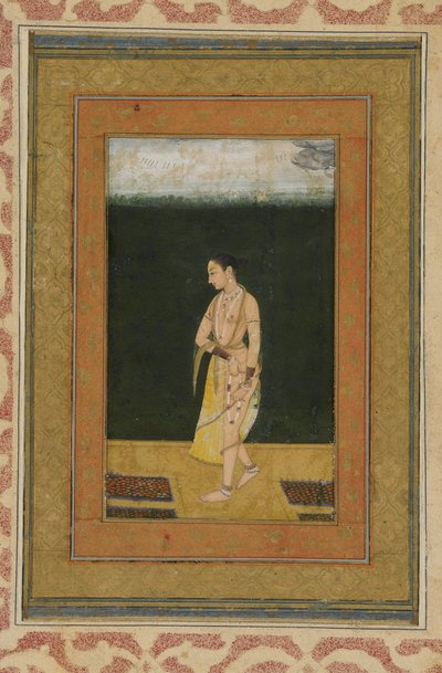 Egy hölgy sétál a kertben, Albumfólió festménnyel, 1730 körül alkotó: Indian School