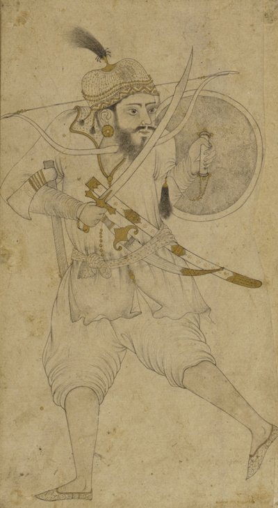 Tatár katona, Ahmadnagar, Deccan fennsík (tinta és enyhe árnyalat a papíron) alkotó: Indian School