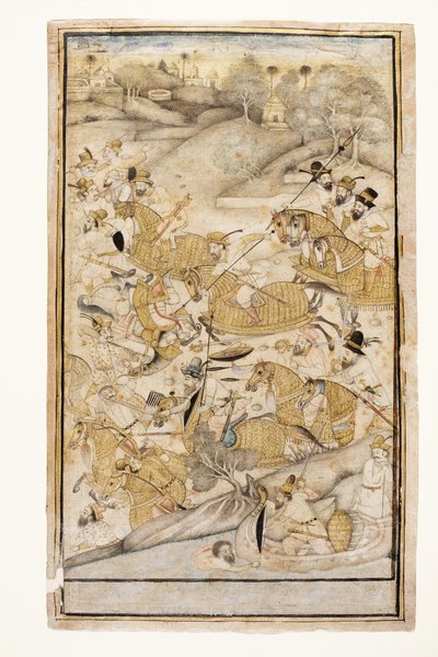 Európaiak által vívott csata, 1700 körül (átlátszatlan wc és arany papíron) alkotó: Indian School