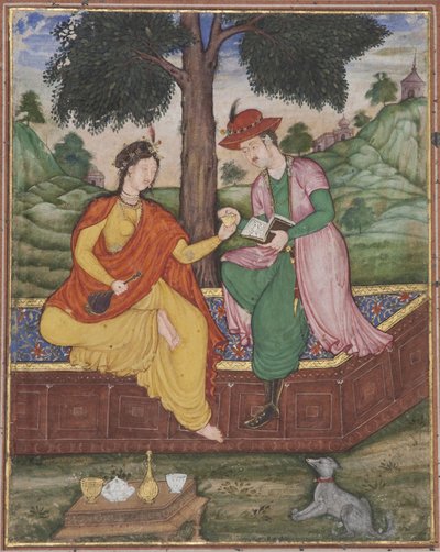Férfi és nő ül egy fa alatt, 1590 körül (átlátszatlan wc papíron) alkotó: Indian School