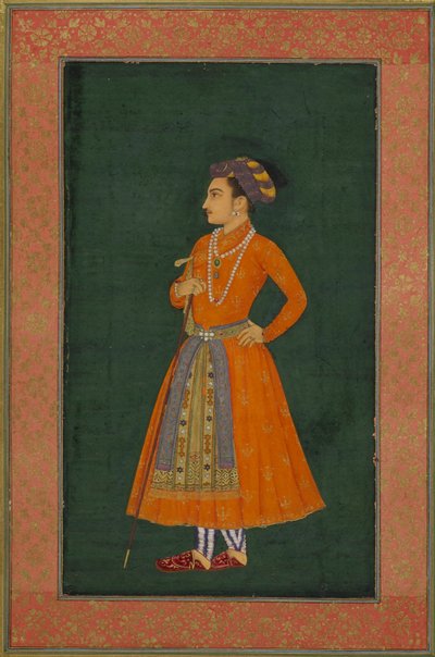 Narancsba öltözött herceg, illusztráció a Dara Shikoh albumból (tinta és arany papíron) alkotó: Indian School