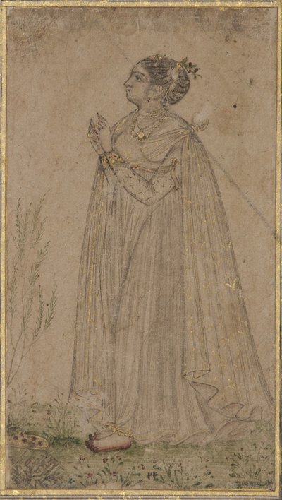 Egy hercegnő imádja a napot, 1600 körül (átlátszatlan wc és arany papíron) alkotó: Indian School
