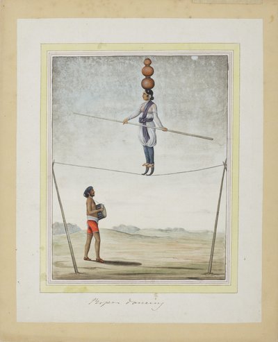 Akrobata kötélen, dobos lent, 1820 körül (papíron átlátszatlan wc) alkotó: Indian School