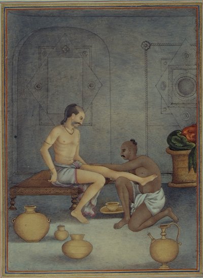 Adja hozzá a 27255 fol.208v Egy embert a Ghulam szolgával, James Skinner ezredes (1778-1841) által összeállított „Tashrih al-aqvam” 1825 (guache papíron) alkotó: Indian School
