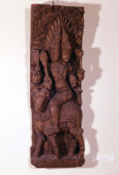 Agni, a tűz istene, két fejjel (bicephal) egy koson ábrázolva a hindu mitológia szerint. 17. századi faszobrászat. Párizs, Musée Guimet. alkotó: Indian School