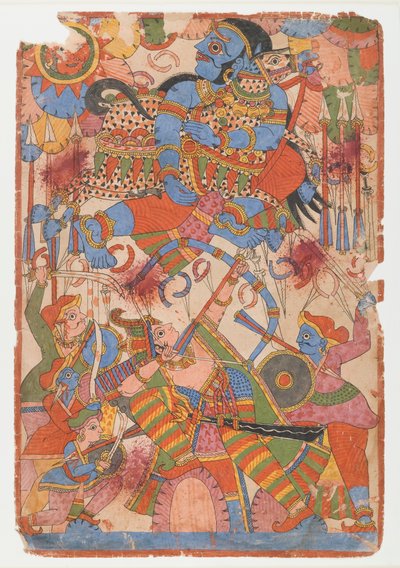 Arjunas hősies bravúr a csatában, egy Mahábhárata sorozatból, 1830-50 körül (tinta és színes papíron) alkotó: Indian School