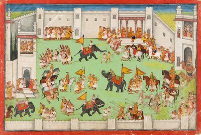 A vőlegény érkezése a palotába, fólió egy Ramayana-ból, 1640-1650 körül alkotó: Indian School