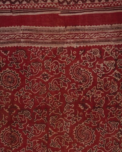 Tömbnyomott textil exportkereskedelemhez liba, lótuszbimbó és rozetta mintával, indiai, 1500 körül (pamut) (részlet) alkotó: Indian School