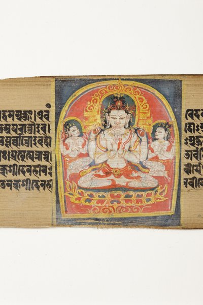Bodhisattva Sadakshi Awolokiteshwara and Attendants, CII-1 (OPQ w & inc on pálmalevél) alkotó: Indian School