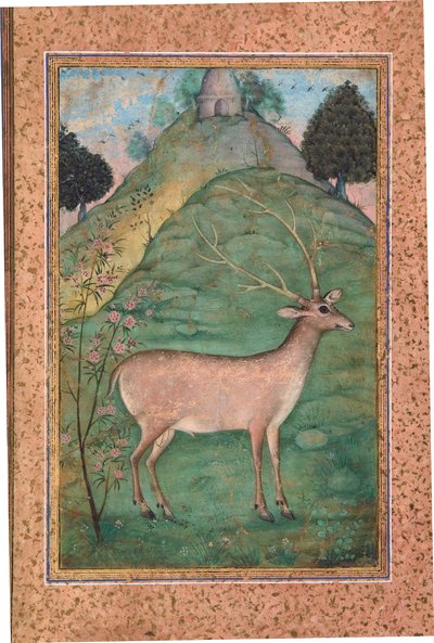 Buck in a Landscape, 1595 körül (átlátszatlan wc és arany papíron) alkotó: Indian School