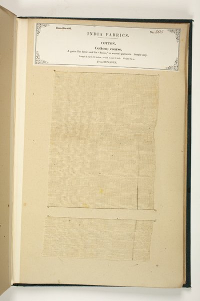 Coarse Cotton, Benares, az Indiai Textilgyártók Gyűjteményéből, John Forbes Watsontól, 1866-ban alkotó: Indian School