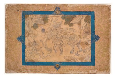 Kompozit elefánt és egyéb lények, 1600 körül (átlátszatlan wc és arany papíron) alkotó: Indian School