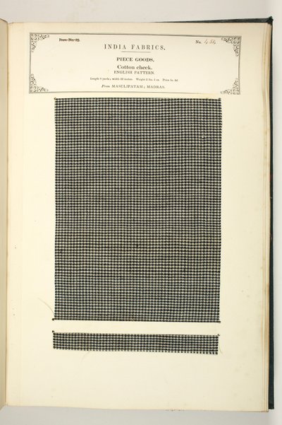 Cotton Check, Masulipatam, Madras, Piece Goods, The Collection of the Collection of the Textile Manufacturers of India, John Forbes Watson, megjelent 1866-ban alkotó: Indian School