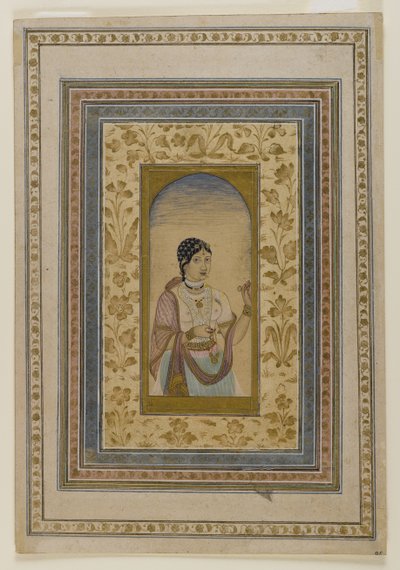 Courtesan in a Window, 18. század (wc, arany és tinta mosása papíron) alkotó: Indian School