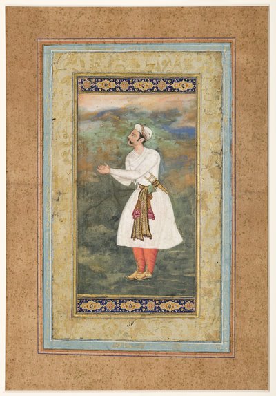 Udvarmester, aki nagy tisztelettel áll, 1575 körül (átlátszatlan wc és arany papíron) alkotó: Indian School