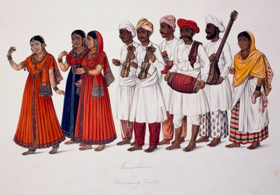 Táncoló lányok és zenészek, 1828 körül (színes litó) alkotó: Indian School