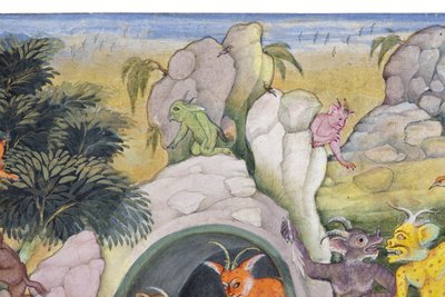 Részlet a Démonok egy vad tájban, 1600 körül (átlátszatlan wc és arany papíron) alkotó: Indian School