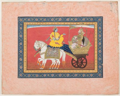 Párbeszéd Krisna és Arjuna között Kurukshetra csataterén, 1820 körül (átlátszatlan akvarell és arany papíron) alkotó: Indian School