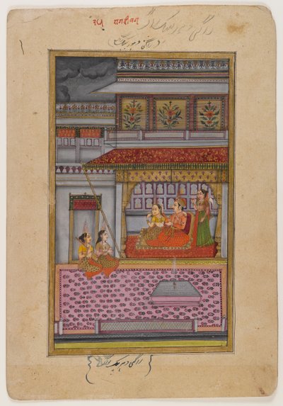 Dipaka Raga, oldal egy szétszórt Ragamala sorozatból, 1800 körül (wc és arany papíron) alkotó: Indian School