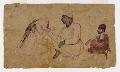 Három ülő figurák rajza, 1750 körül (tinta és színes papíron) alkotó: Indian School