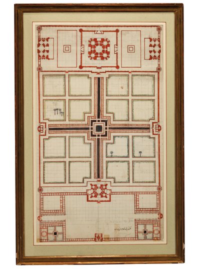 A Taj Mahal kertjeinek korai sematikus terve, Agra, Észak-India, 1805 körül alkotó: Indian School