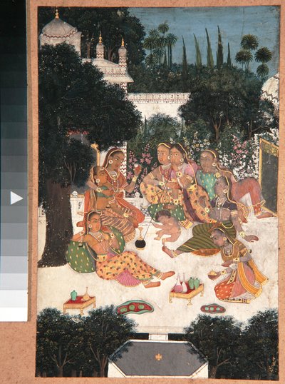 Nyolc nő és egy gyerek a palota teraszán, 1760 körül (papíron átlátszatlan wc) alkotó: Indian School