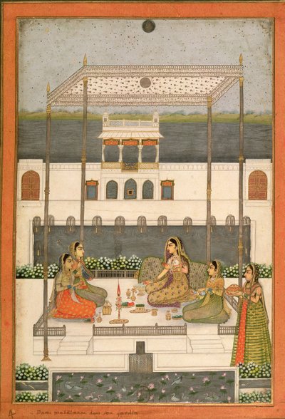 Esti parti egy mogul palota kertjében, Lucknow vagy Murshidabad, Nyugat-Bengál, 1760 alkotó: Indian School