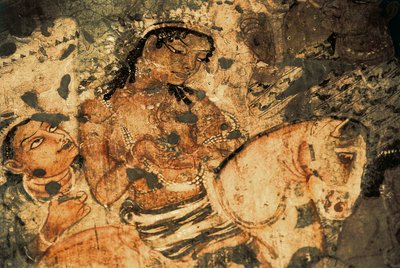 Nőalak lóháton, Falfestmény az Ajanta-barlangokban (1. szám), Gupta-korszak, 5-6. század (festmény) alkotó: Indian School