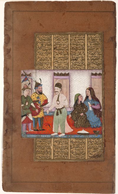 Garsivaz letartóztatja Bizhant Manizsas apartmanjaiban, 1610 körül (átlátszatlan wc és arany papíron) alkotó: Indian School