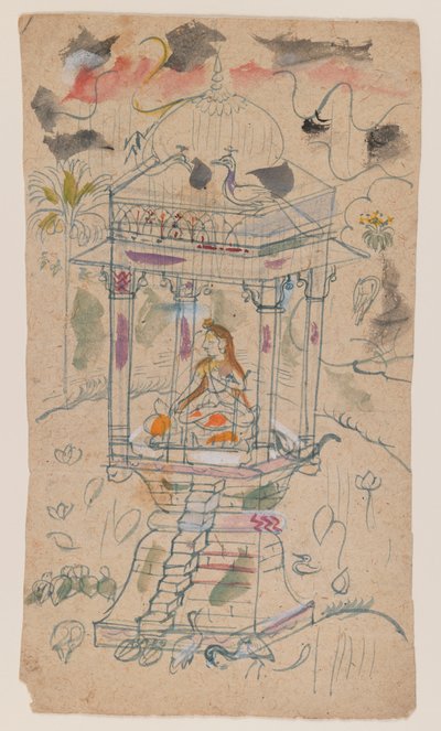 Ganda Malhara Ragini Gaunsmalar, 1850 körül (tinta és színes papíron) alkotó: Indian School