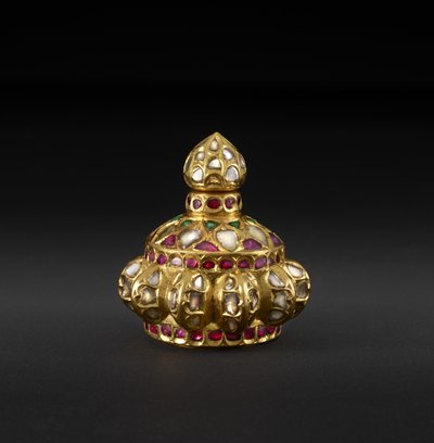 Gem-Set Kohl Bottle, 17. század közepe (arany gyémántokkal, smaragdokkal és rubinokkal) alkotó: Indian School
