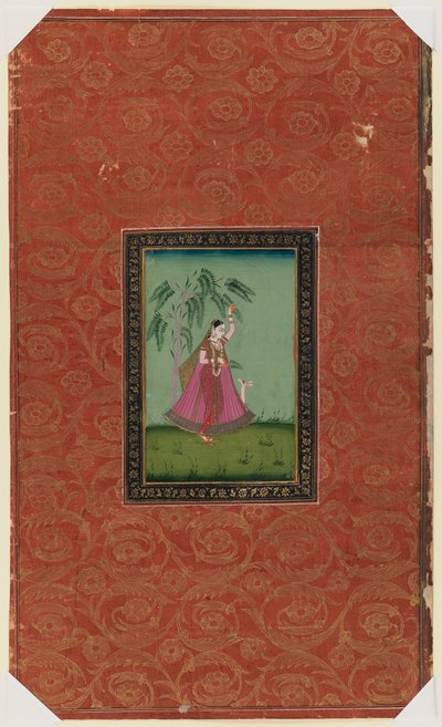Lány szarvassal, 1875-1900 (átlátszatlan wc és arany papíron) alkotó: Indian School