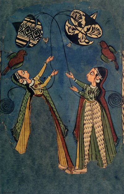 Girls Flying Kits, Kullu Folk Painting, Himachal Pradesh alkotó: Indian School