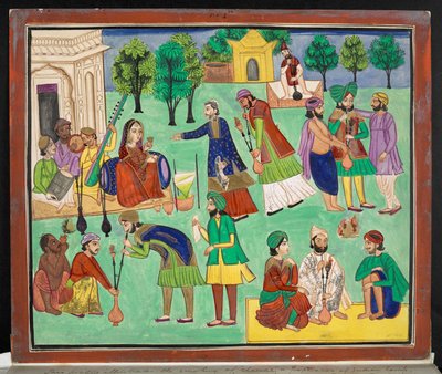 Egy amritsari művész által készített gouache a Charras füstölését ábrázolja, amely egyfajta indiai kender, amelyet Kelet-Turkesztánból importáltak Észak-Indiába, 1870 körül (guache papíron) alkotó: Indian School